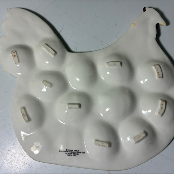 2001 WARREN KIMBLE DEVILED EGG PLATE TRAY PLATTER ROOSTER CHICKEN HOLDS 12 EGGS - Picture 6 of 6
